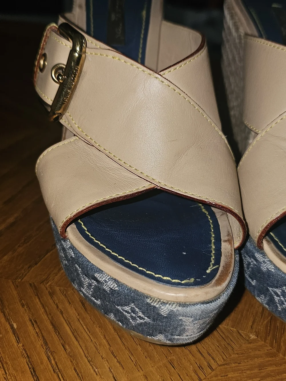 Louis Vuitton Denim Wedge Sandals - Picture 3 of 9